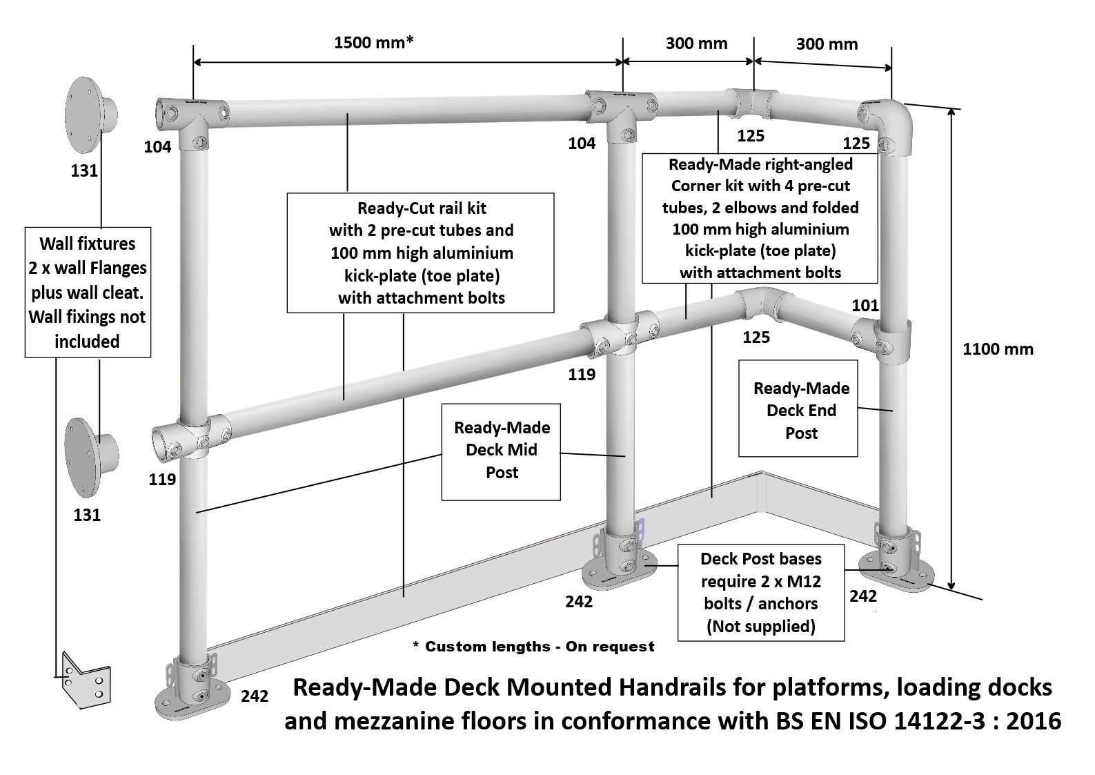 Mezzanine deck mounted handrail - Galvanised