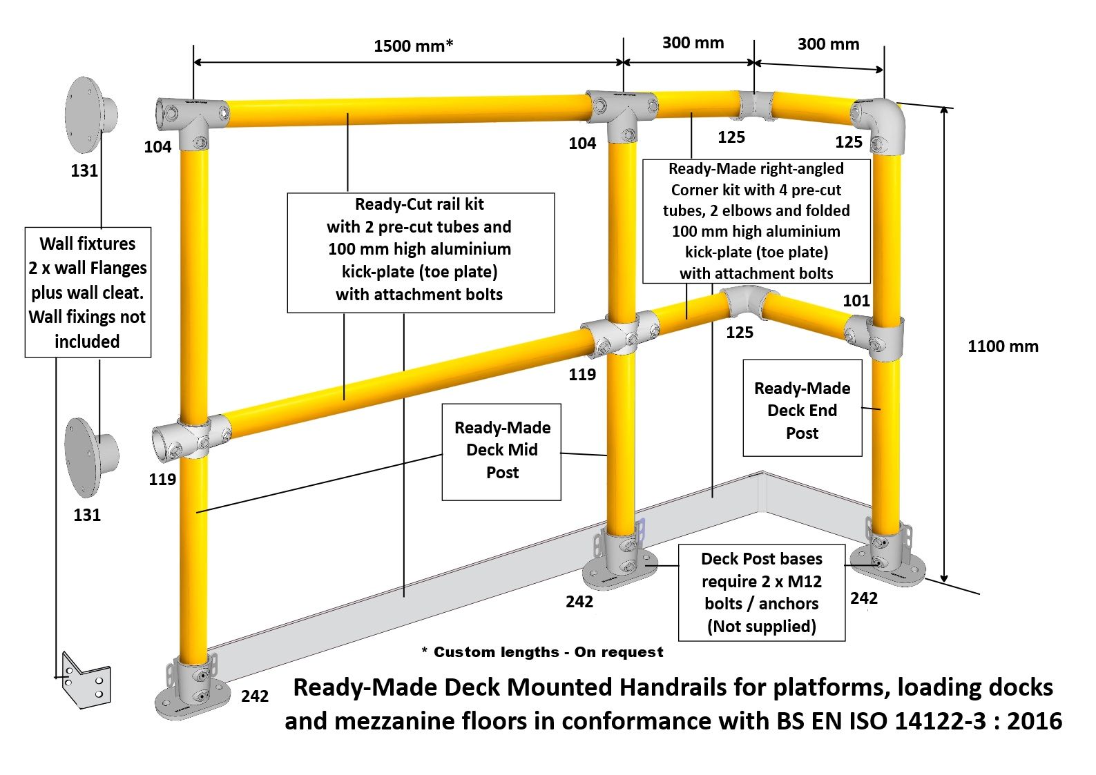 mezzanine deck-mounted handrail