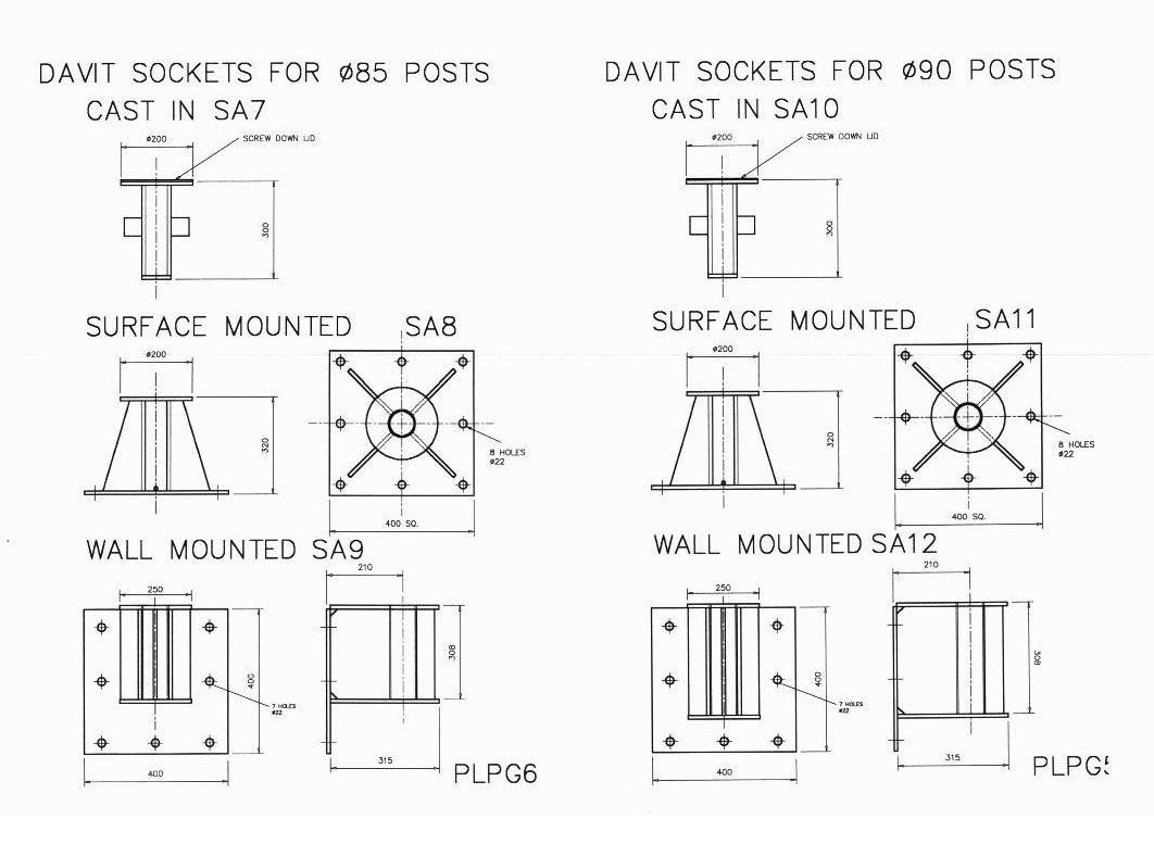 LeanOver Galvanised Steel Lifting Davits 500 kg to 1000 kg