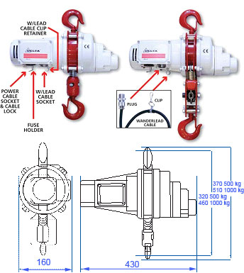 Delta Electric chain hoists with drawn diagram