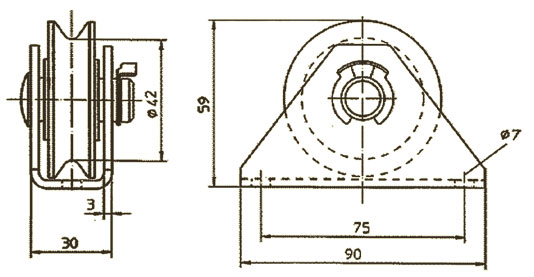 Polyamid pulley with bracket for wire rope