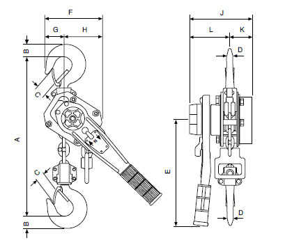 Yale PT-A Ratchet Lever hoist Pul-Lift drawn diagram