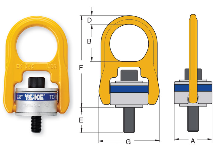 Yoke Swivel Hoist Ring with UNC thread with diagram